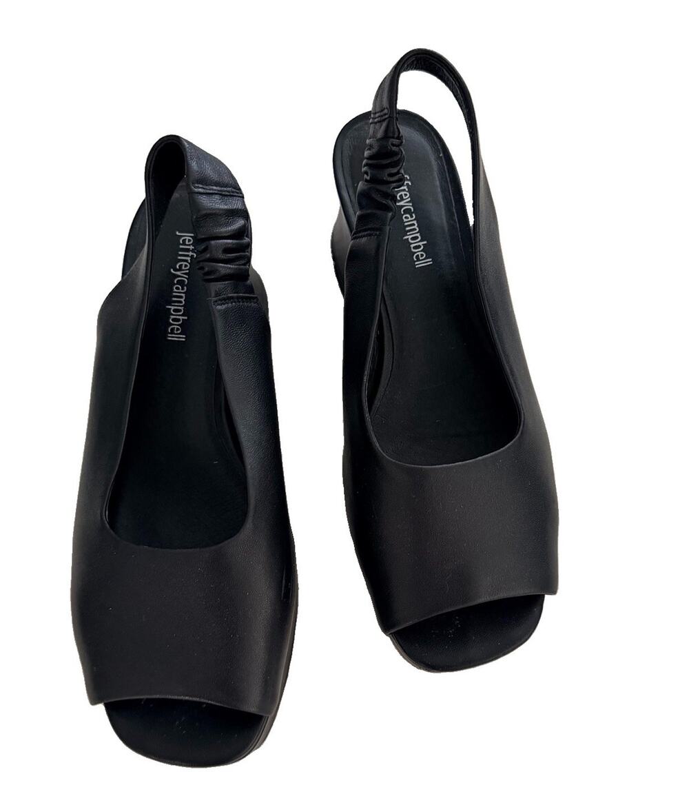 Jeffrey Campbell Extendo Platform Slingback Sandals Shoes Black Leather Block 8
